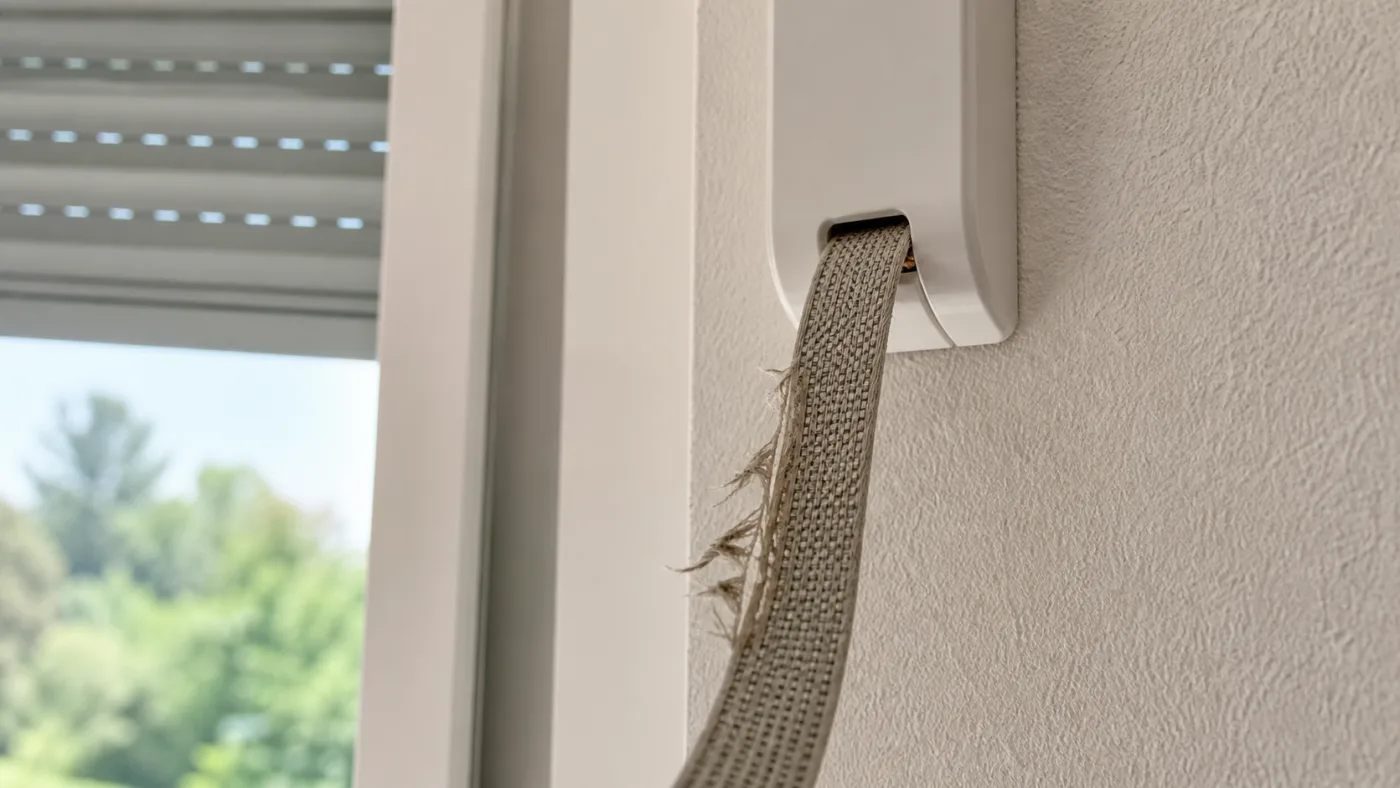 Gurtband und Schnurführung an einem Rolladen-Wickler in Nahaufnahme