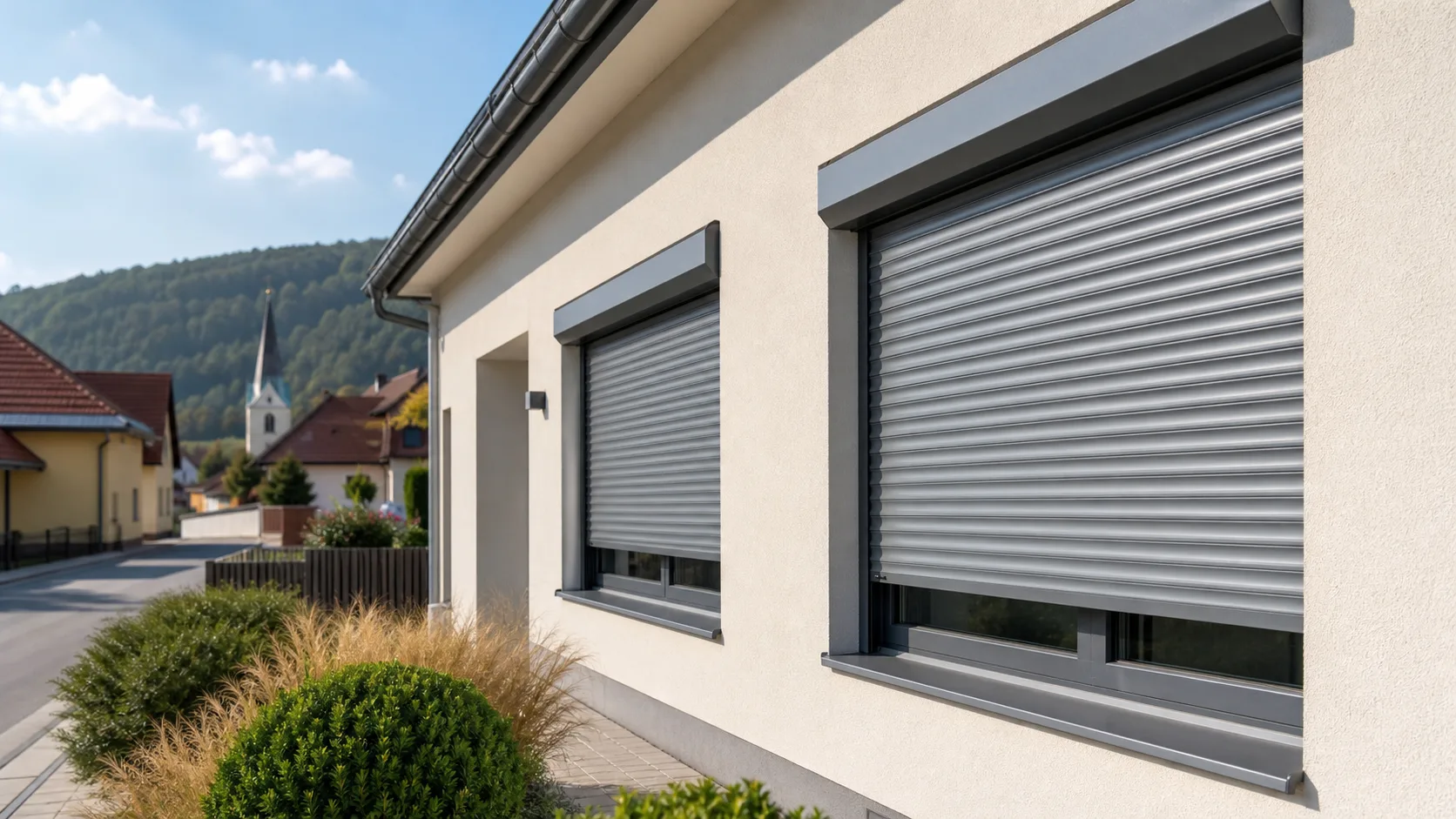 Neutraler Rolladen an einem Wohnhaus als Symbolbild fuer Rolladen Reparatur in Ternitz ohne Logo