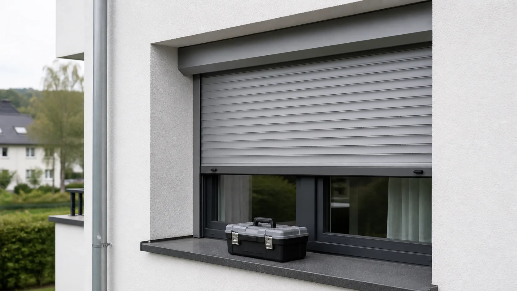Neutraler Wohnhaus-Rolladen als Symbolbild fuer Rolladen Reparatur in Amstetten ohne Firmenlogo