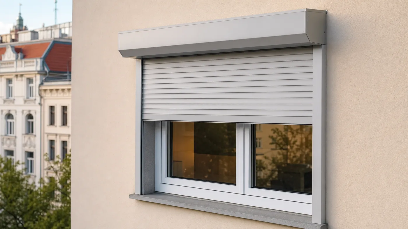 Außenansicht eines Fensters mit Vorbau-Rolladenkasten – Bauart erkennen für Reparatur und Revision